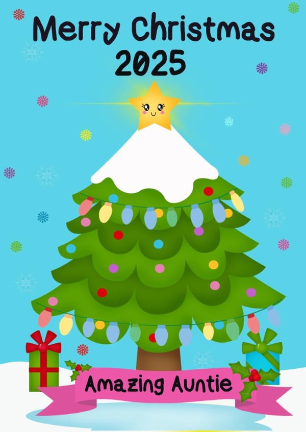 Cute Merry Christmas Tree Card 2025 | Wonderful Amazing Auntie My Shining Star! created by Kerrylovescards
