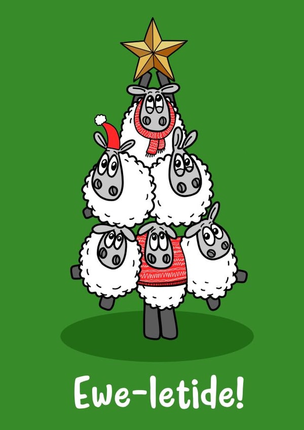 A fun sheepish Yuletide Christmas card created by Eweniverse