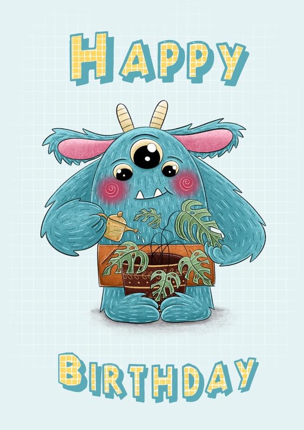 Birthday card with cute monsters and monster created by Svetlana Sadkova