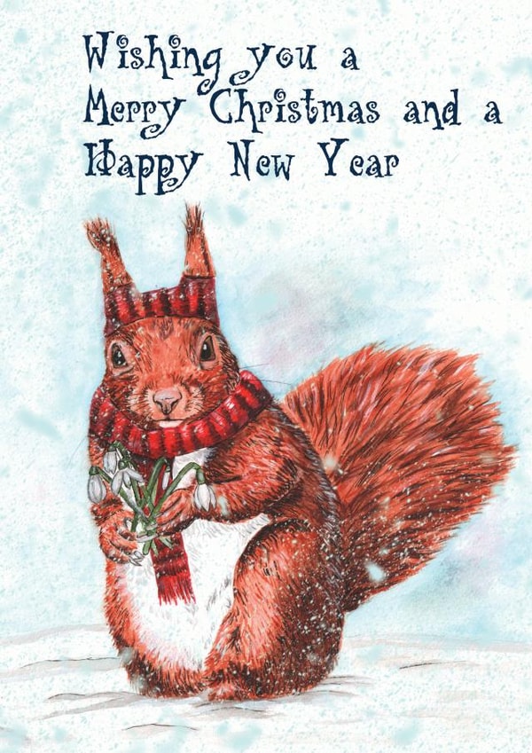Red Squirrel Cute Christmas Card created by Jenna Catton Illustrations 