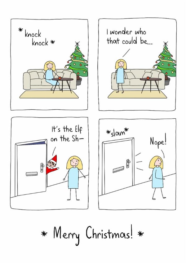 Funny Elf on the Shelf Christmas card created by Evie Garnett Designs