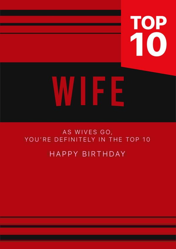 Top 10 Wife Birthday Card created by Rosewood Design