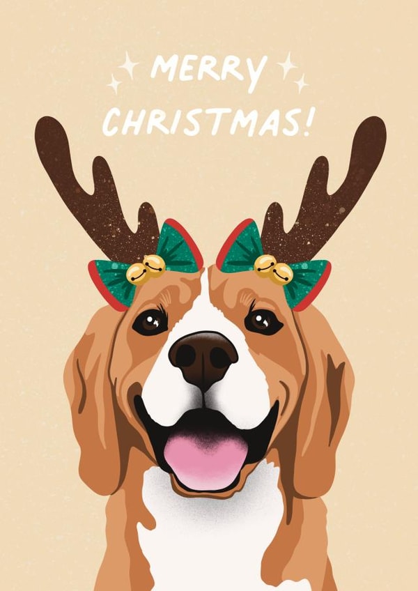 Beagle - Dog - From The Dog - Reindeer Dog - Antlers - Cute - Pets - Furry Friends - Dog Parents - Christmas Card created by Amy V Packham Art