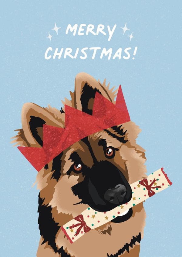 Cute German Shepherd Christmas Card created by Amy V Packham Art