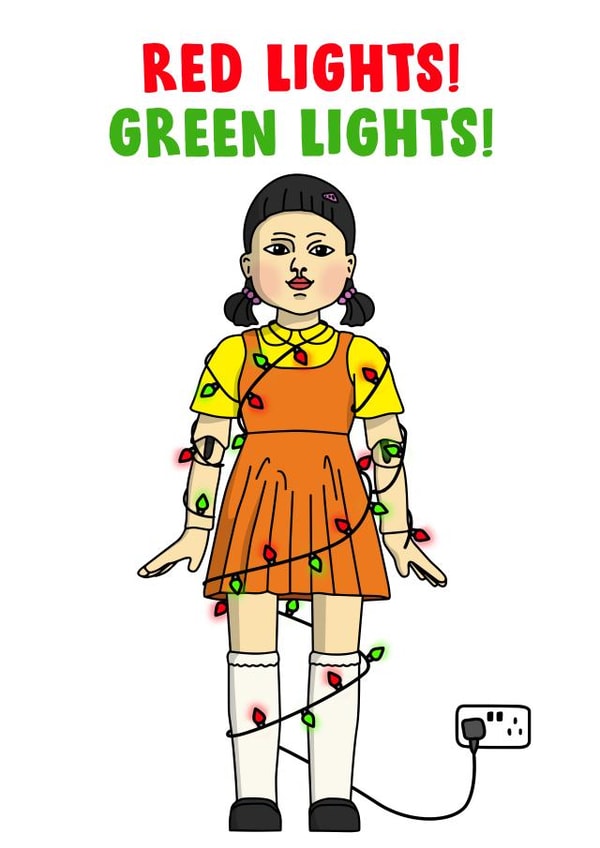 Funny - Pun - Squid Game - Red Light Green Light - Doll - Netflix - Christmas Card created by Peabody Studio