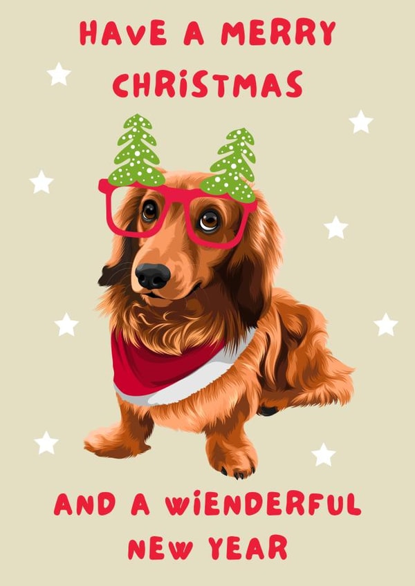 Dachshund Christmas Card - Adorable Sausage Dog Christmas and New Year Card created by Cujo Creations