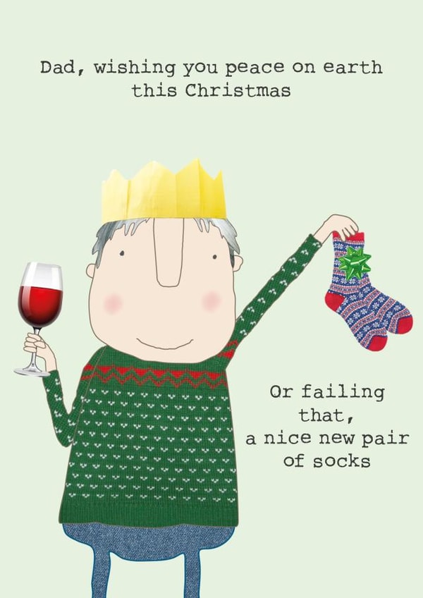 Funny - Classic - New Socks - Dad - For Dad - Wishing You Peace On Earth - Wine - Traditional - Funny - Christmas Card created by Rosie Made A Thing