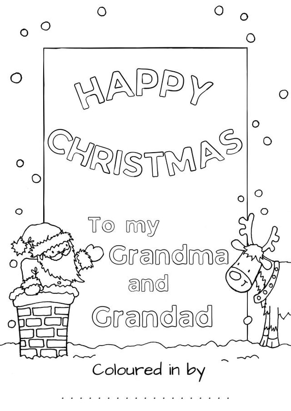 Colour in Grandma and Grandad Christmas card created by Kate Garrett