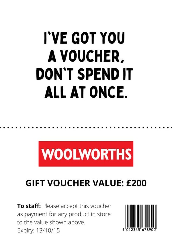 Woolworths Gift voucher card created by Dangerous Dave