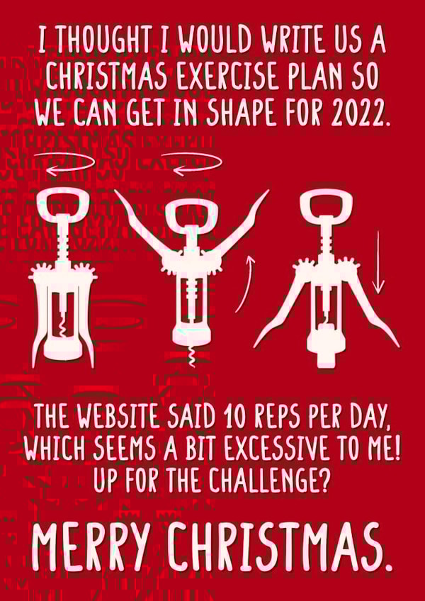 Funny Christmas exercise wine card created by The Girl Next Draw Cards