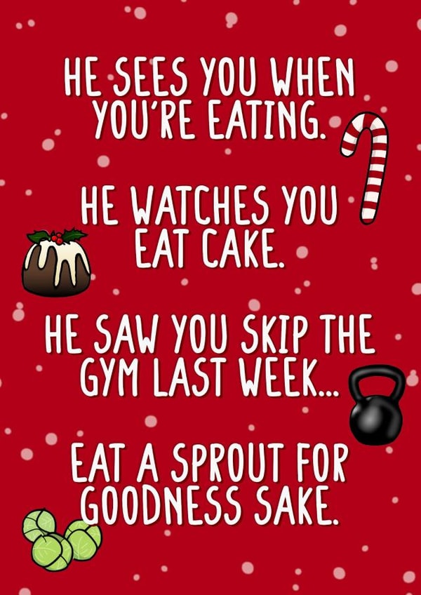 Funny - Diet - Workout - Christmas Song - Modern - Weights - Brussel Sprouts - Cake - Binge - Christmas Diet - Christmas Card created by The Girl Next Draw Cards