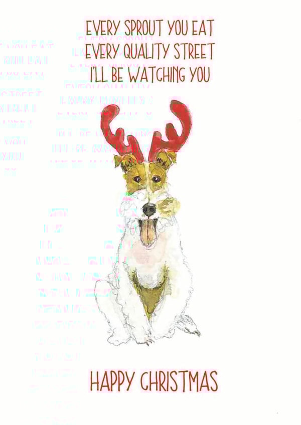 Fox Terrier in antlers Happy Christmas created by Sarah Maddox