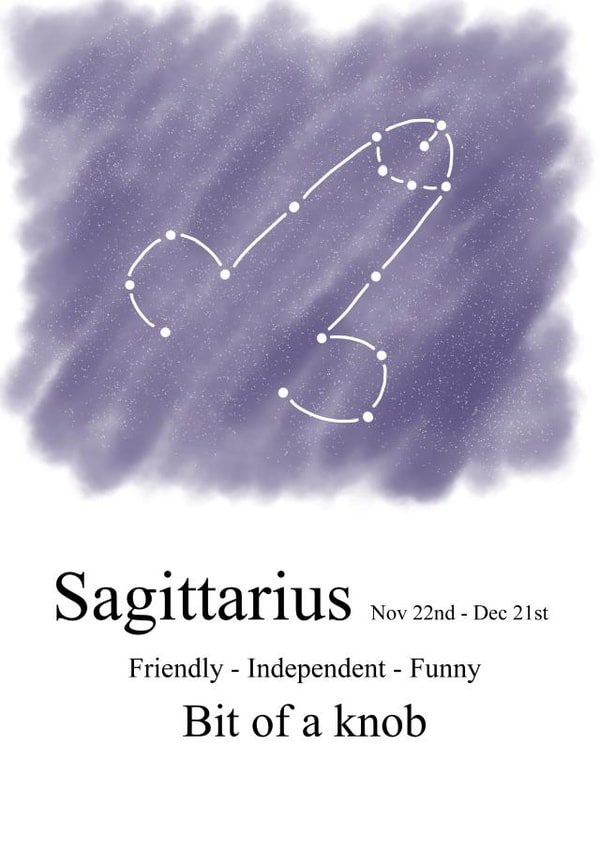 Cheeky zodiac-themed birthday card for a Sagittarian created by Shore Designs