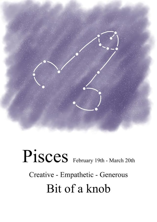 Cheeky zodiac-themed birthday card for a Pisces created by Shore Designs