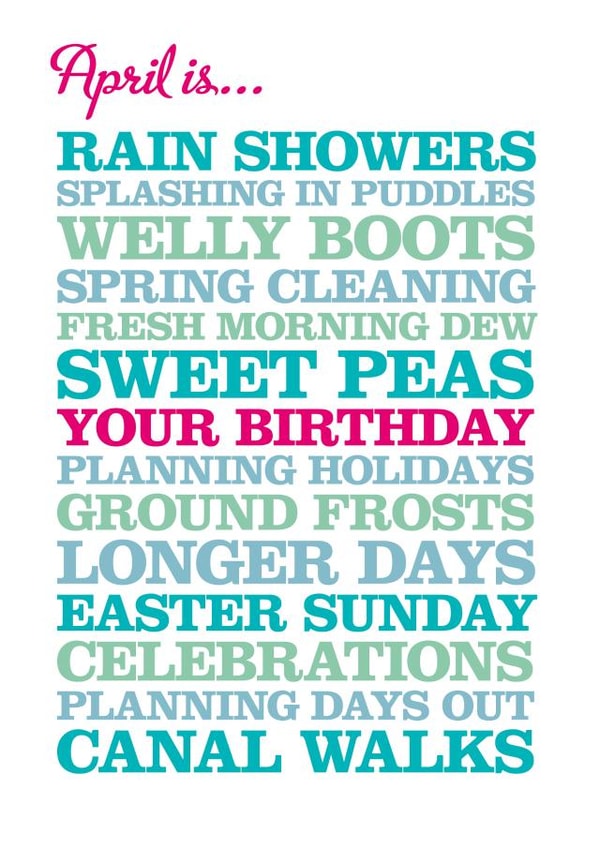 April Typographical Birthday Card created by Rosie Robins
