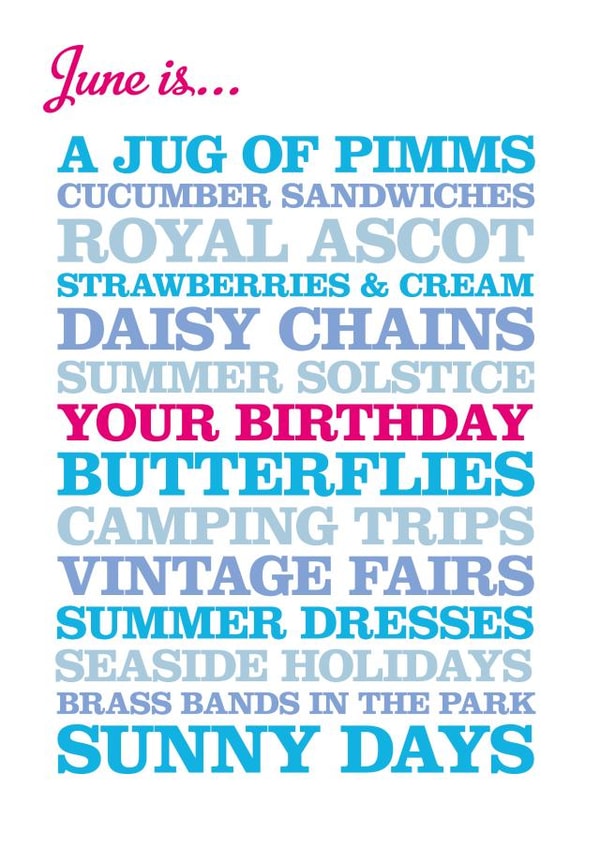 June Typographical Birthday Card created by Rosie Robins