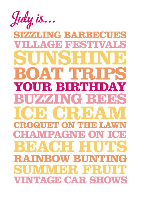 July Typographical Birthday Card created by Rosie Robins