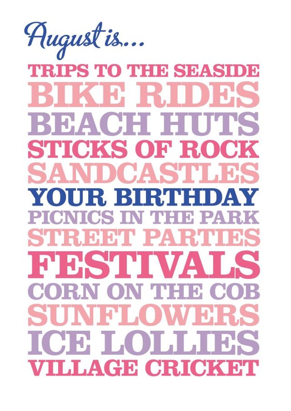 August Typographical Birthday Card created by Rosie Robins