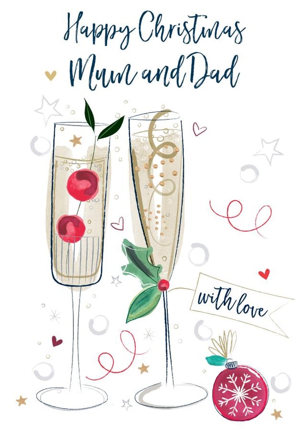 Happy Christmas Mum and Dad - Prosecco - Festive Fizz - With Love - Parents - Pretty - Christmas Card created by Katie Phythian Design