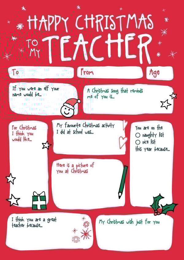 Christmas Teacher Fill In The Blanks Card created by Bow & Bell
