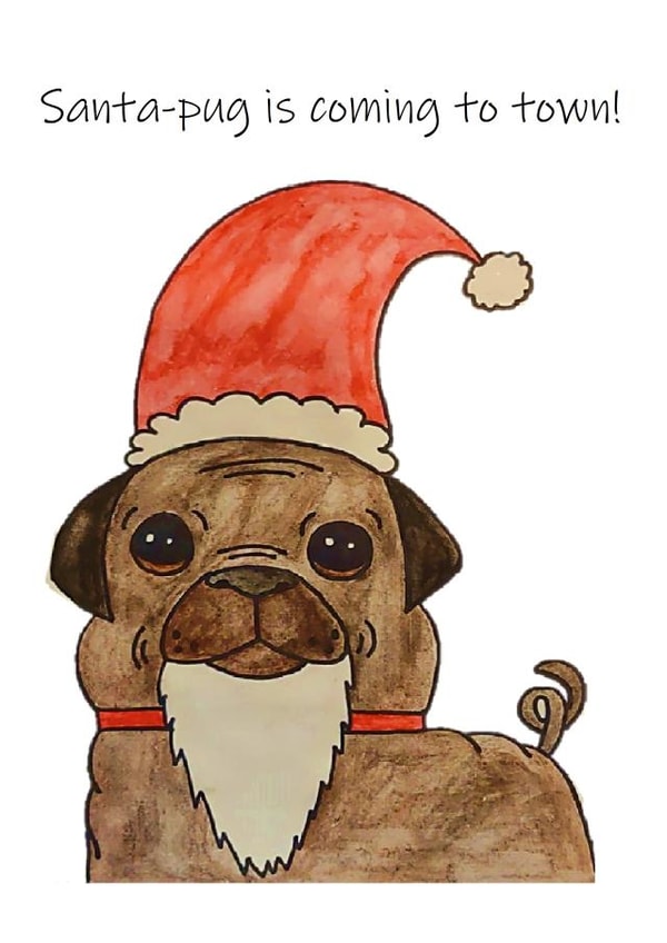 Christmas pug 1003 created by Kirsty's Cartoon Cards