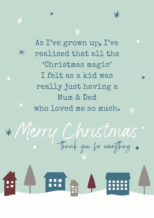Heartfelt - Thank You - Mum and Dad - Parents - Traditional - Merry Christmas Card - Christmas Magic created by Moonshine Prints