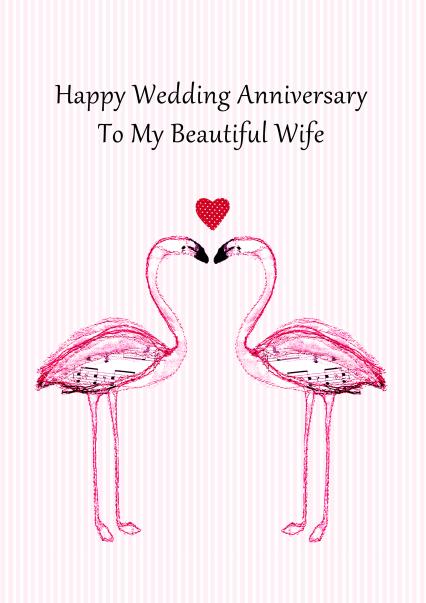 Flamingo & Hearts Anniversary Card For Wife, Husband, Or Family – Pink, With Envelope (UK Made)