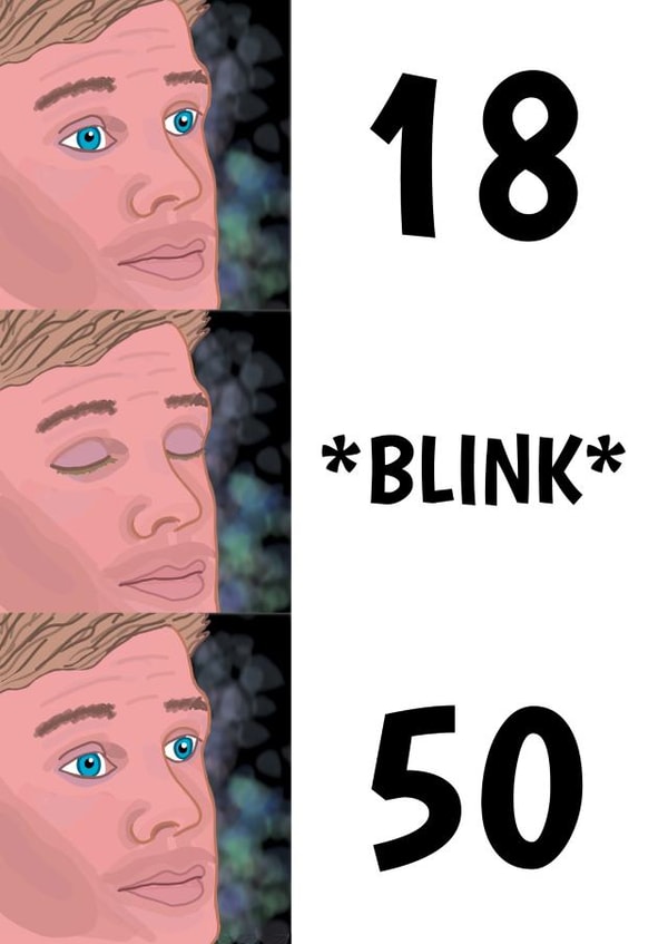 50th Birthday Funny Blink Meme Card created by @Cupsie's Creations