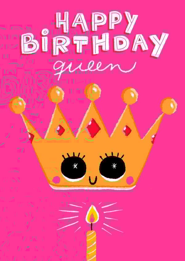 Cute Happy Birthday card for her, the Queen created by Paula Romani Studio