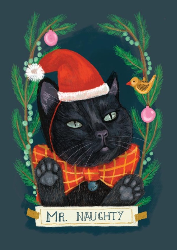 Mr. Naughty Christmas card. This cat is for sure in the "Naughty list" created by Jolly Dragons