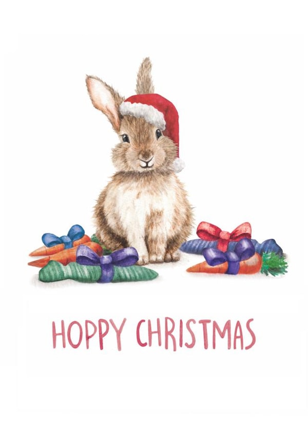 Arty - Cute - Adorable - Bunny Rabbit - Hop - Pun - Hoppy Christmas - Santa Rabbit - Christmas Card created by Citrus Bunn
