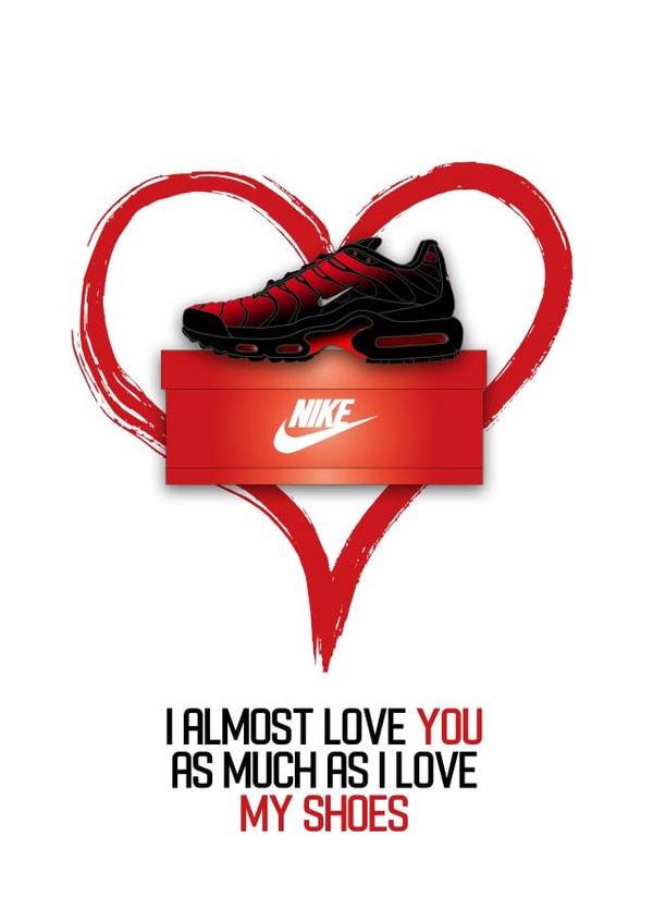 Nike Tuned Shoes Valentines Love Greetings Card created by Luke Carlin