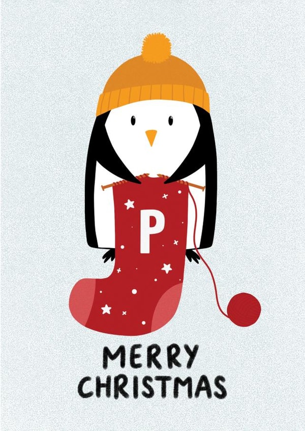Merry Christmas Cute Knitting Penguin created by Lucy Bedford Designs