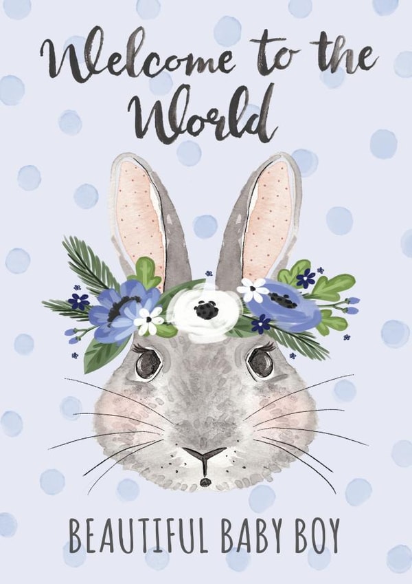 Beautiful bunny rabbit new baby boy card | thortful