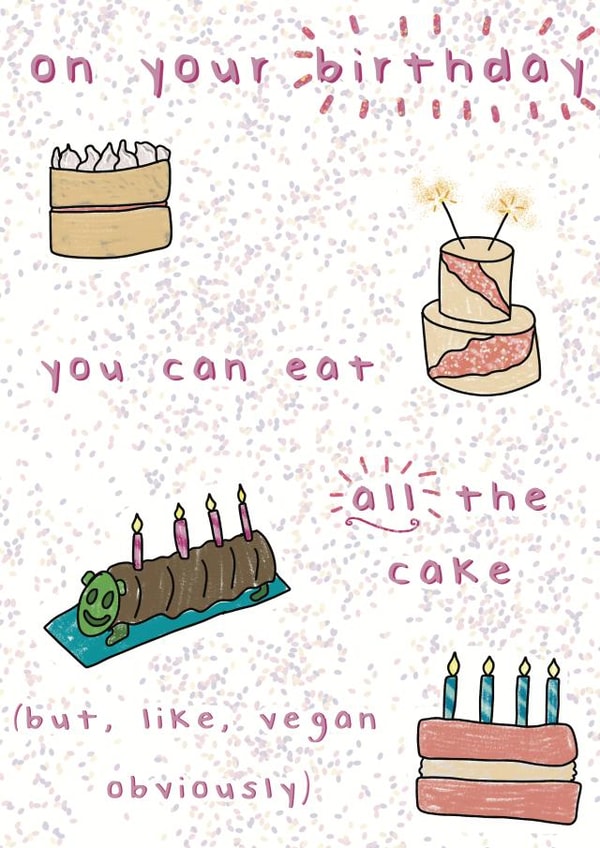 Vegan birthday cake card created by Zoë Nash