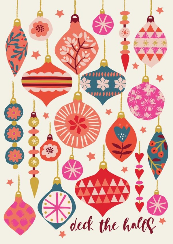 Pretty Festive Baubles Christmas Card - Deck the Halls created by Nina Raby - Jones