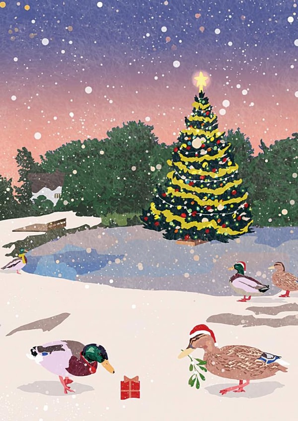 Christmas Card – Sunset Duck Pond – Gifts Christmas Tree created by Lorna Dolby-Stevens