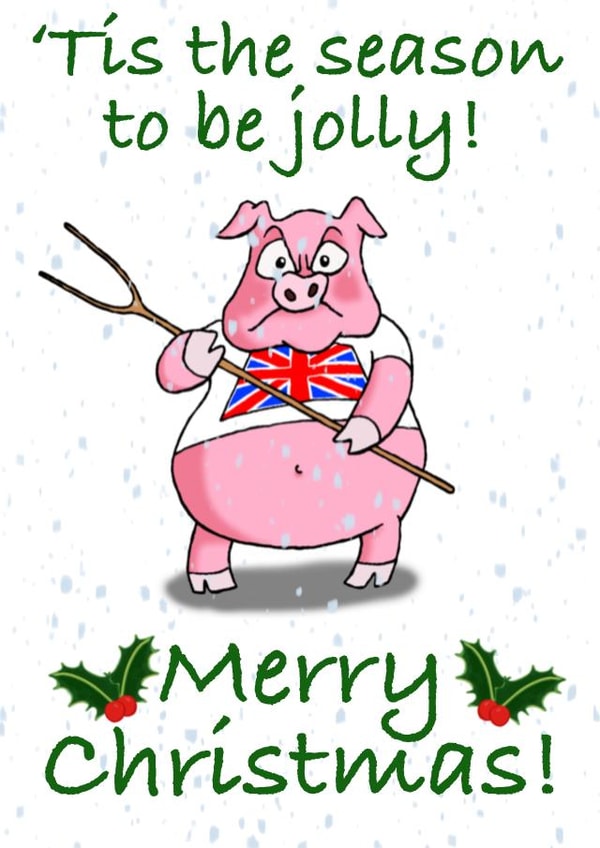 Miserable pig Christmas card created by Winnie the Pig 