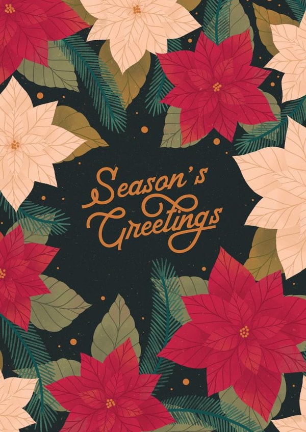 Pretty - Traditional - Poinsettia - Wreath - Christmas Flowers - Seasons Greetings - Floral - Christmas Card created by Tawn Moore