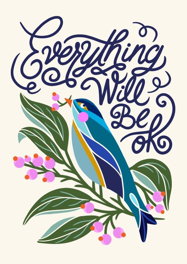 Everything will be ok Colourful bird card created by catantrell