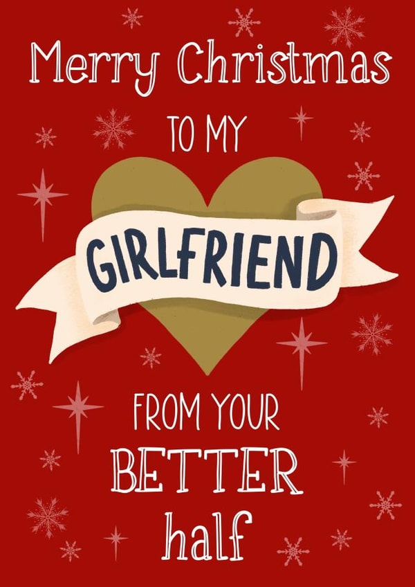 Cheeky - Heart Banner - Festive Love - Girlfriend - From Your Better Half - Girlfriend - For Her - Sparkle - Stars - Christmas Card created by Silky Rose Design