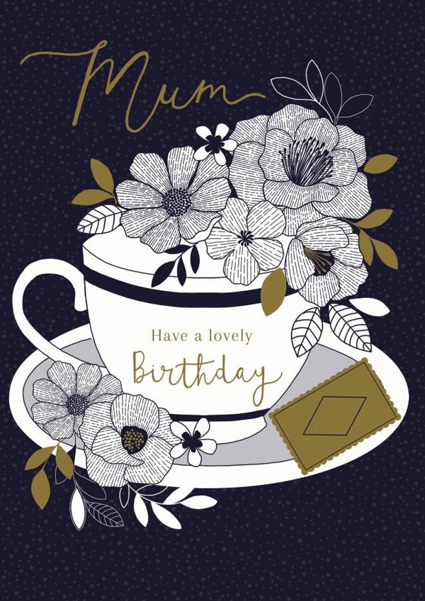 Floral teacup Birthday card created by Sarah Hustwaite Illustration