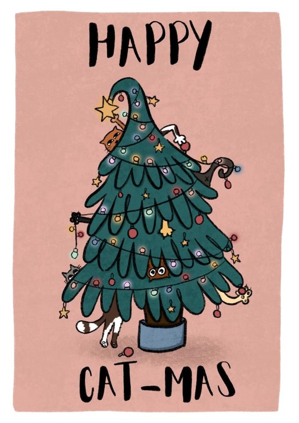 Happy Cat-mas Christmas Tree Funny Cats created by Bethany Illustrations