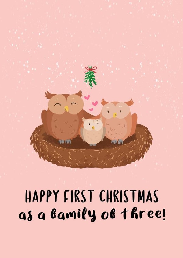 First Born - New Baby - Family of Three - Owls - Happy First Christmas - Cute - Heartfelt - Parents - Christmas Card created by Easel & Bear