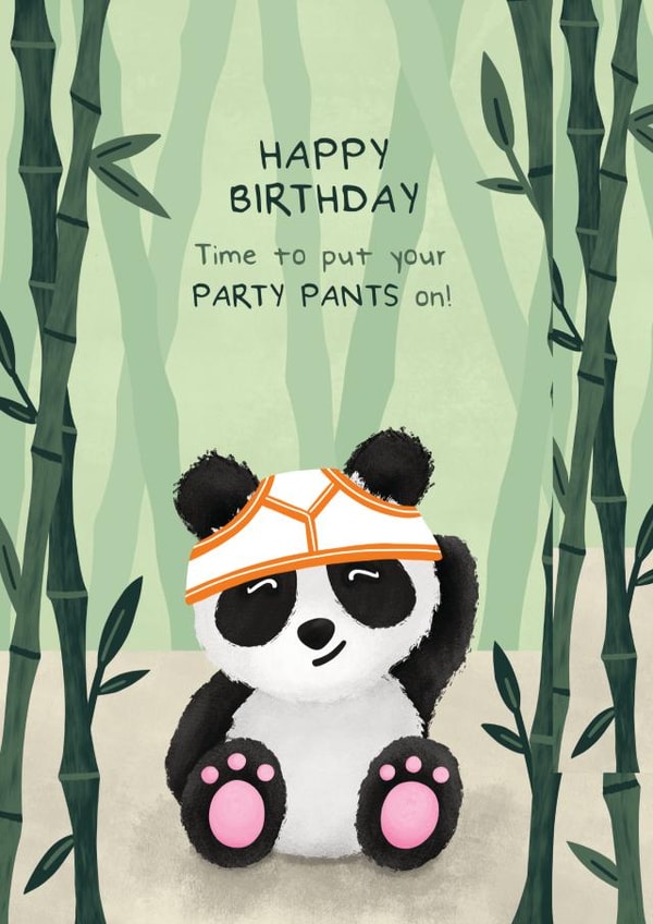 Cute Panda Party Pants Birthday Card created by Bev O'Connor || @oconnordesign