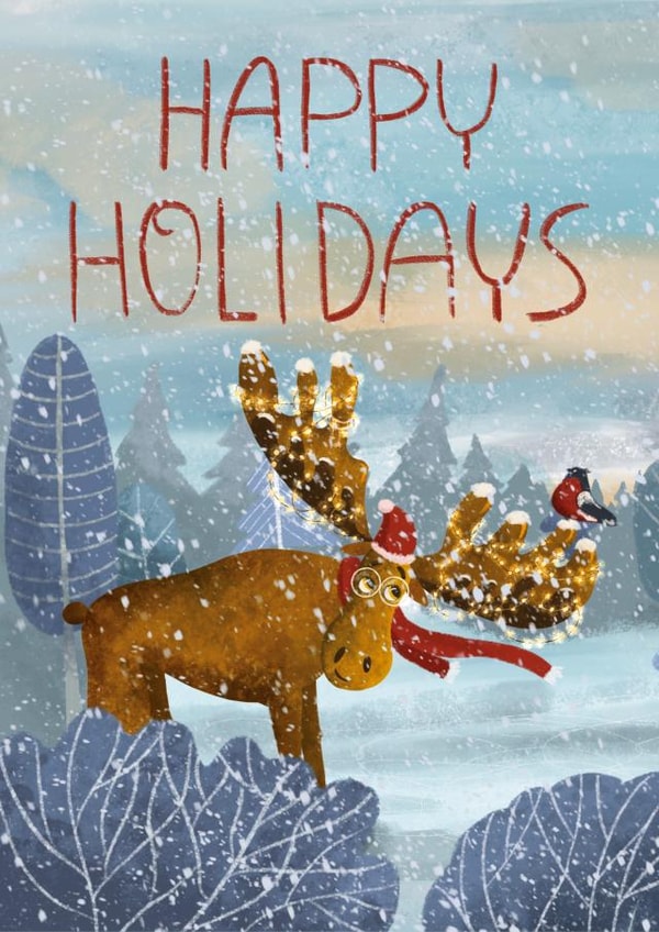 Funny winter elk. New Year and Christmas card. created by Anna Solodova