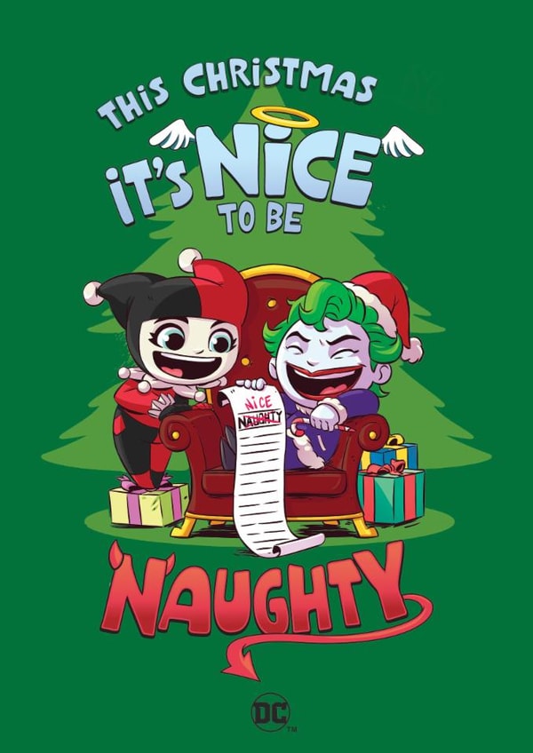 Naughty and Nice Harley Quinn Joker Christmas Card created by Cardology
