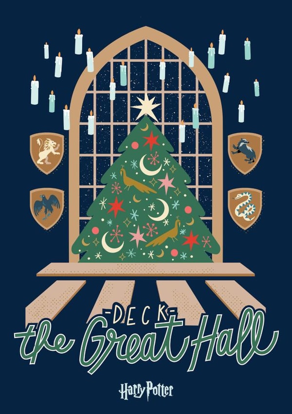 Deck the Great Hall Harry Potter Christmas Card created by Cardology