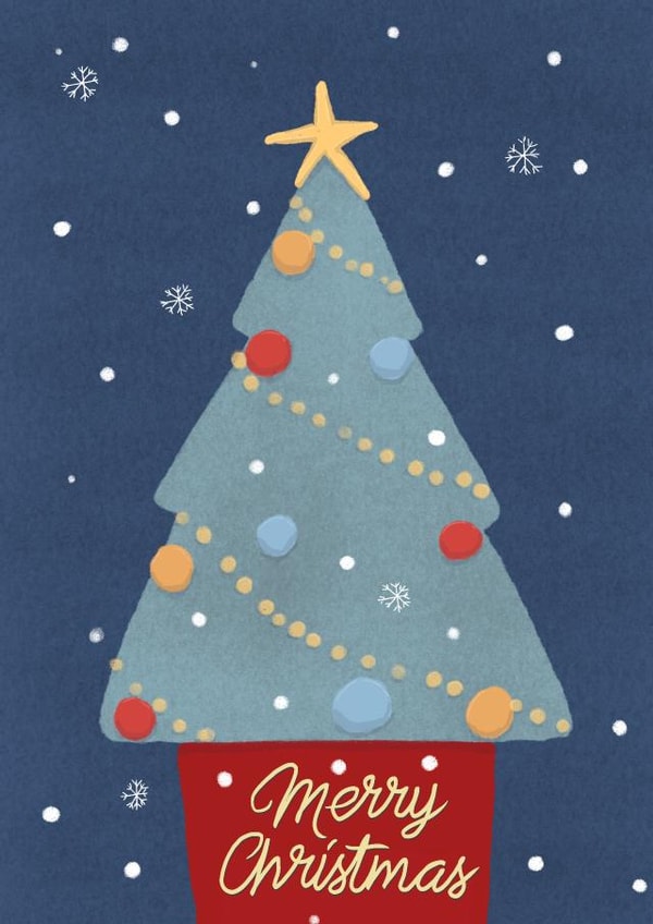 Merry Christmas card with a Christmas tree created by Fariza Kartbayeva