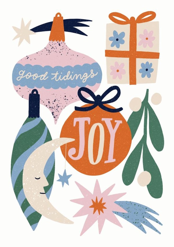 Vintage Baubles + Decorations Joy Christmas Card created by Sophie Potter